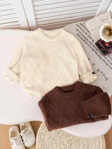 SHEIN Set de 2 suéteres sueltos con textura en marrón y caqui para niños pequeños, versátiles para uso casual, en casa y en la escuela - Multicolor - Ver 6
