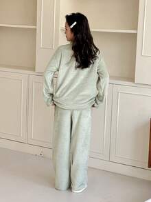 Dazy Kids Tween Girl Girls Cute Embroidered Fleece Crew Neck Long Sleeve Top And Pants Pajama Set, Fall - Green - View 4