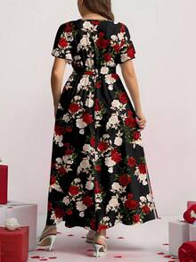 Firerie Váy suông rộng rãi họa tiết hoa hồng cổ điển tối giản giản dị cỡ lớn, phù hợp cho mùa thu/đông - Nhiều màu - Xem 5