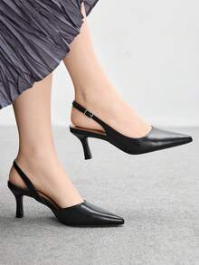 CUCCOO BIZCHIC 女士尖头细高跟鞋黑色简约后绑带高跟鞋，适合通勤、约会、派对、度假 - 黑色 - 查看 3