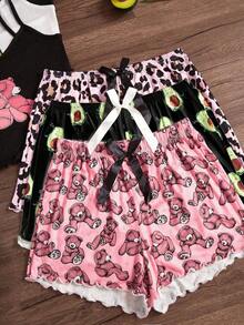 3件套卡通印花吊带背心和短裤睡衣套装