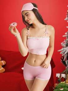 Notgurli Celana Dalam Wanita Model Boyshort Motif Natal Merah Muda, Pinggang Rendah, Manis dan Lucu, dengan Hiasan Rumbai dan Motif Es Krim & Kue Jahe - Berwarna merah muda - View 6