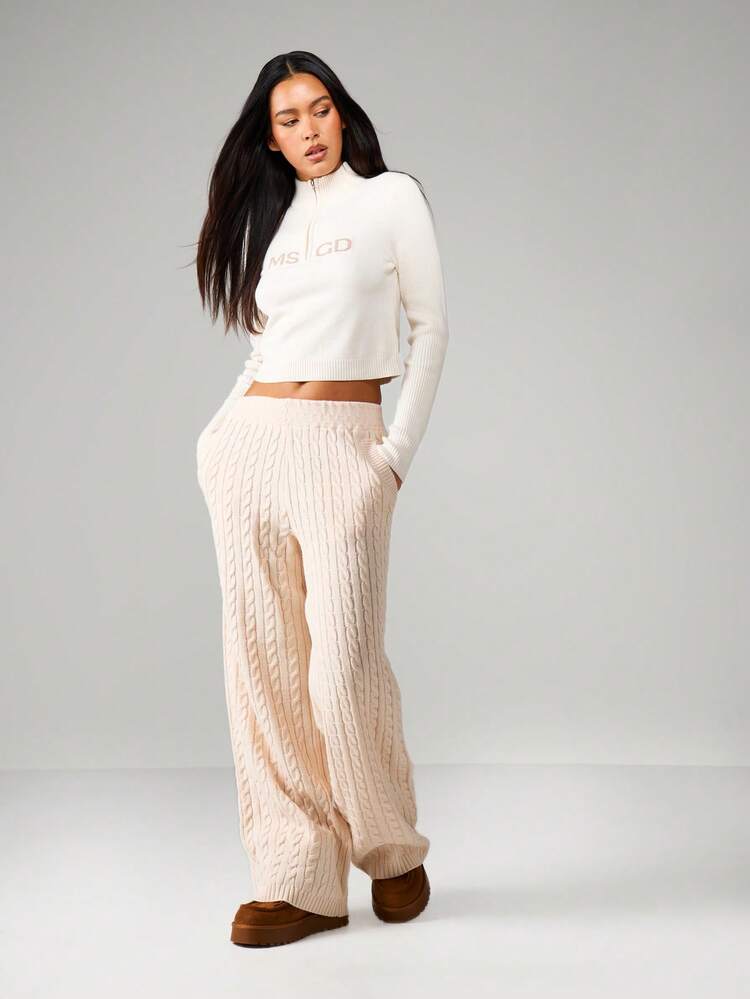 MISSGUIDED Cable Knit Wide Leg Joggers