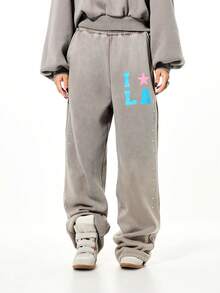 SUMWON WOMEN Quần jogger đính đinh tán cỡ lớn in hình ngôi sao và đường may pha lê bên hông dành cho nữ mặc ở nhà thường ngày - Xám - Xem 1