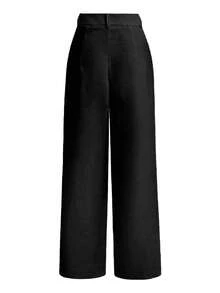 SHEIN PETITE 2025 新款上市：黑色高腰褶皱细节长裤——精湛剪裁，拉长身形，显瘦效果；轻松驾驭办公及休闲场合；亲肤柔软舒适，兼具挺括抗皱的版型；与衬衫和针织衫完美搭配。