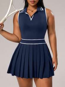 Rhythm Era 大码拼色褶皱无袖运动连衣裙