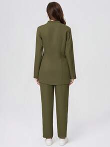 Scrubzie 两件套防皱立领长袖女士工作服套装（上衣和裤子） - 軍綠色 - 查看 2