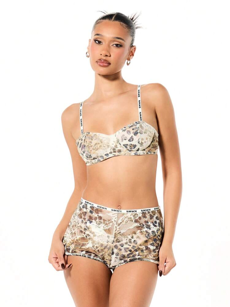 SUMWON WOMEN Animal Lace Print Balconette Bra With Underwire