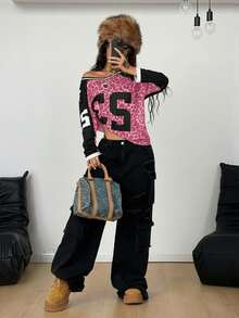 Coolane Áo nỉ dài tay rộng rãi in họa tiết khối màu thời trang dạo phố cho bé gái tuổi teen - Hồng - Xem 3