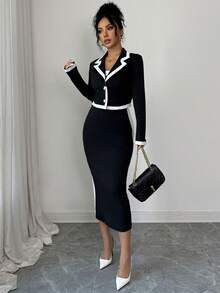 SHEIN Elenzya Elegant Autumn Two Pieces Knitted Set For Women - Black - View 7