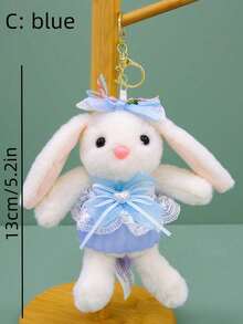 POKOJA LAND 1 个 13 厘米奶油白色毛绒兔子钥匙扣 - 可爱垂耳兔毛绒装饰，柔软天鹅绒挂饰，适合情人节和生日，家居汽车包饰物配件 - 彩色 - 查看 10