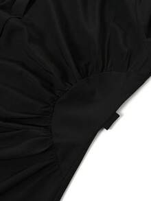 Rometta Plus Size Elegant Waist Ruched Shirt Dress - Black - View 8