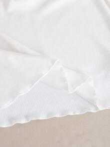 SHEIN 2 件套青少年女孩休闲格子图案 V 领半开领荷叶边长袖上衣和裤子柔软舒适睡衣套装 - 黑與白 - 查看 4