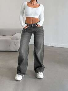 EURMUSE LOW RISE STRAIGHT CYT WOMEN BLUE JEAN - Light Grey - View 5