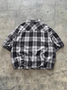 AXEPEAK Áo sơ mi nam tay ngắn cài nút phía trước, họa tiết kẻ caro cỡ lớn, mùa hè - màu đen - Xem 2