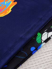 4pcs/Set Tween Boys' Graphic Game Controller PrintSnug Fit Casual Homewear Set, Black & Blue, Spring/Autumn - Multicolor - View 8