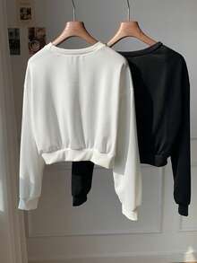 Comfortcana Bộ 2 áo nỉ tay raglan trơn, áo dài tay cho mùa thu/đông - Đen và trắng - Xem 2
