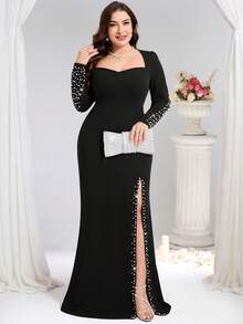 Coutiva فستان سهرة رسمي بحجم كبير (مزخرف بشكل كبير) - الأسود - مشاهدة 5