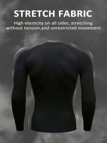 RISE LYT 1件男士休闲运动印花长袖T恤 男士压缩衣 氨纶衬衫 压缩长袖男士压缩上衣 男士压缩衬衫 - 黑色 - 查看 2