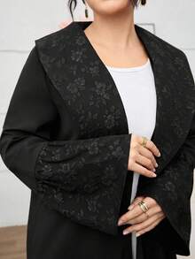 Al Najma Elegant Jacquard Patchwork Solid Color Black Robe Abayas - Black - View 5