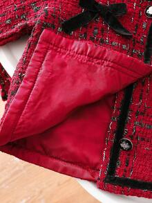 Elladie kids 2pcs/Set Girls Fashionable Wool Blend Jacket & Skirt Set, Red Collegiate Style Lightweight Outerwear For Spring, Autumn & Winter