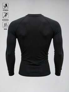 Manfinity Sport PWRUP Męska minimalistyczna koszulka sportowa z nadrukiem i okrągłym dekoltem, długim rękawem i kompresją - Czarne - Zobacz 2