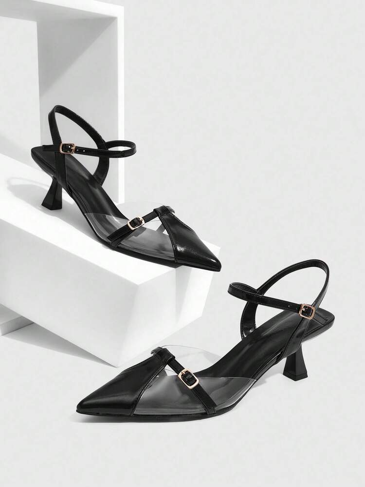 CUCCOO SZL Women's PU Leather Pointed Toe Buckle Strap Chunky Heel Dress Pumps, Fashionable & Sexy
