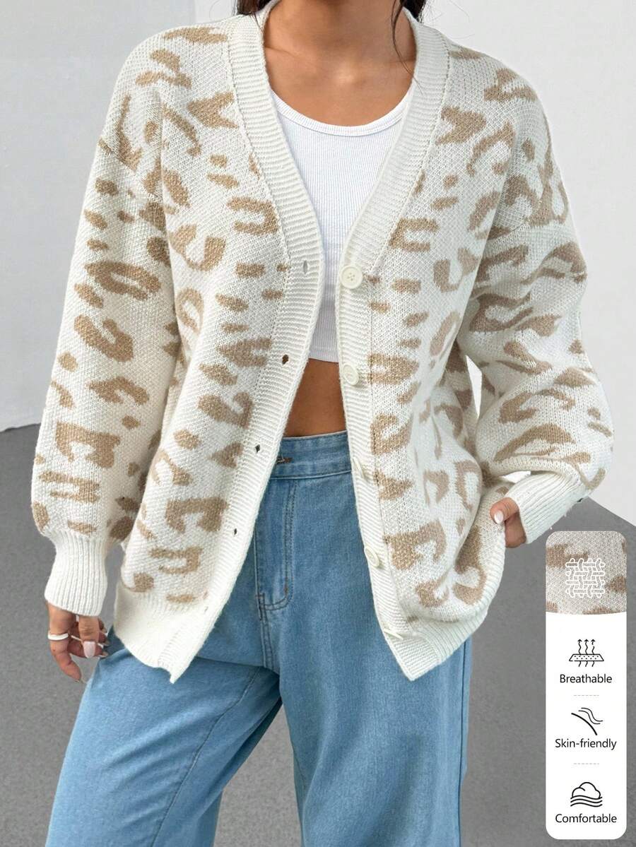 Flirla Sexy Leopard Print Loose Casual Cardigan For Women