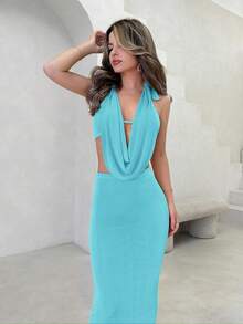 Jemour Set da 2 pezzi da donna, top smanicato scollato sulla schiena e gonna, sexy - Blu menta - Visualizzare 5