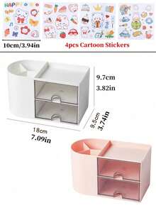 Madebyblanc 1pc Mini Organizador de Mesa com 2 Gavetas, Porta-lápis multifuncional para mesa, Caixa de armazenamento simples e criativa para artigos de papelaria e material de escritório para escola, escritório, dormitório, Organizador multicompartimento, Organizador de maquiagem, Material escolar, Presente de Natal, Presente de Natal - Multicolorido - Ver 9