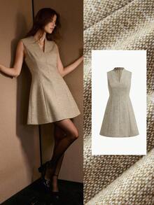 MOTF PREMIUM 女式刺绣腰部喇叭下摆连衣裙，秋冬 - 駝色 - 查看 8