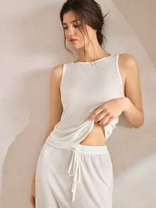 Ocili 舒适简约休闲睡衣上衣，柔软天丝羊毛混纺，别致秋季品质，男女通用设计 - 白色 - 查看 1