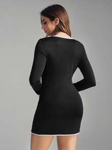 With My Calm Damen sportlich-lässiges Minikleid mit Kontrastbesatz