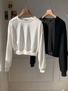 Comfortcana Bộ 2 áo nỉ tay raglan trơn, áo dài tay cho mùa thu/đông - Đen và trắng - Xem 3