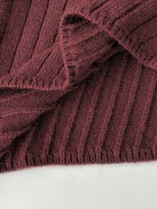 Elamini 1pc Women's Charcoal Gray Personalized Delicate Halter Tie Bow Design Asymmetrical Shoulder Asymmetric Hem Elastic Knit Casual Sweater, Autumn/Winter - Burgundy - View 6