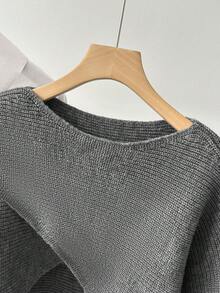 GlowEve Unique Niche Design Sense Cross Gray Long Sleeve Knit Sweater Women's New Casual Loose Top, Paired With Striped Wide-Leg Pants, Women Knit Two Pieces Set - Multicolor - View 3