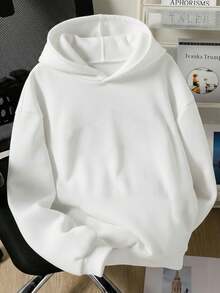Teen Boy Casual Thick Sweatshirt, Suitable For Autumn/Winter, Classic Boarding Pass Graphic Print, Fashionable Text Label Print On Back - White - View 2