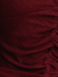 Nöista Women's Plum-Rib Ruched Keyhole Top,Burgundy Autumn Seksi Chic Night Out,Long Sleeve Flattering Layer For Teacher, Or Winter Date-Night Look - Red - View 5