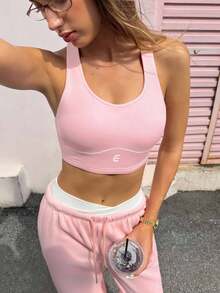 Easify SHEIN Sport Różowy, krótki biustonosz sportowy dla kobiet, z konstrukcją na plecach, rozciągliwy w 4 kierunkach, oddychający i szybkoschnący, idealny do jogi, fitnessu i biegania na siłownię