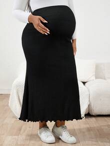 SHEIN Fall Clothes,Autumn Clothes,Materity Autumn Clothes Maternity   Maternity Plus Size Solid Color Adjustable Waist Mermaid Hem Skirt Sexy Maternity Dress Pregnant Dress Maternity Two Piece Sets Curve Maternity Clothes Maternity Dress High Stretch Maternity