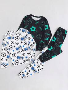 SHEIN Conjunto de 4 piezas de pijama informal y cómodo con cuello redondo y manga larga estampado para niños/niños preadolescentes, 2 estilos 1 set de 4 piezas - Multicolor - Ver 3