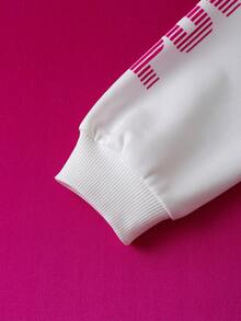 THE POWERPUFF GIRLS X SHEIN 少女可爱卡通女孩字母图案圆领落肩长袖针织白色卫衣 - 白色 - 查看 6