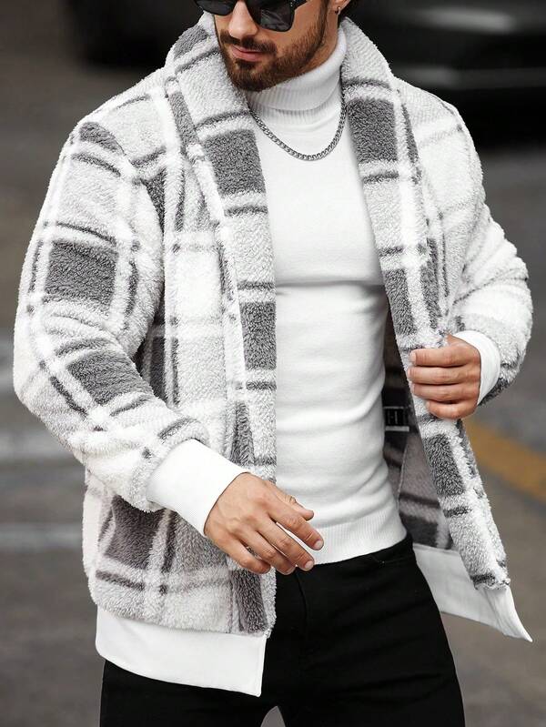 Manfinity Homme Jachetă pentru bărbați în stil minimalist ocazional, pentru ținuta de zi cu zi, jachetă pentru bărbați, potrivită pentru Crăciun, sărbători de Anul Nou, petreceri, cine, toamnă și iarnă, jachetă urbană caldă pentru bărbați, jachetă americană cu mânecă lungă, colorată, pentru prieteni, soț, cadouri pentru iubit