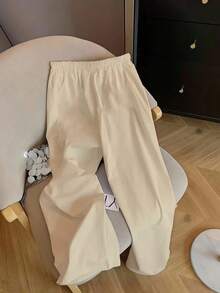 SHEIN EZwear 女士休闲度假阔腿裤，适合夏季，适合度假 - 杏色 - 查看 6