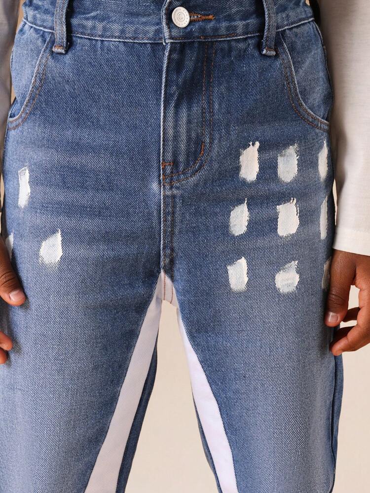 사이드 스트라이프 디테일이 있는 디스트레스드 진