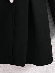 SHEIN Tween Girls Red Ruffle Trim Long Sleeve Casual Hooded Single-Breasted Overcoat - Black - View 4