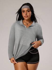 Rhythm Era Sudadera deportiva versátil y casual para mujer de talla grande - Gris - Ver 1