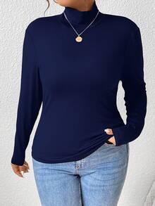 EMERY ROSE 2pcs Plain Versatile Base Layer Casual Minimalist Plus Size Turtleneck Long Sleeve T-Shirts, Suitable For Autumn/Winter - Multicolor - View 3