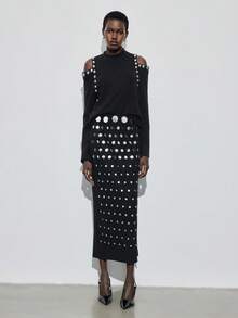 Maija 女士不规则亮片直筒裙，优雅时尚，适合派对场合，简约设计，春季女装，圣诞节，新年，感恩节，时尚系列，闪光裙，黑色裙，现代都市，新款时尚，夏季女装，亮片裙 - 黑色 - 查看 3