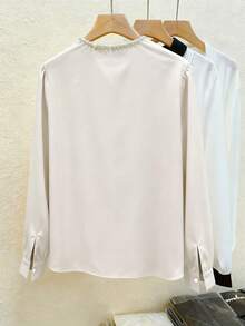 GlowEve CURVE Blouse élégante décontracté à manches longues avec décoration de perles pour femmes grandes tailles, couleur abricot - Nude - Voir 3